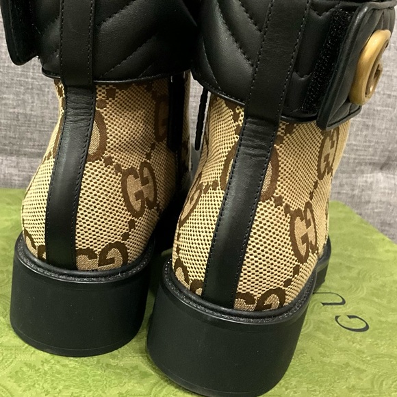 Gucci Women's 38.5 Black Brown GG Lace Up Combat Boots Booties - Picture 4 of 6